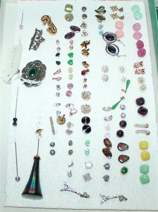 Silver charm bracelet, quantity pairs of stud earrings, cufflinks, hatpins, costume, RAF badge etc